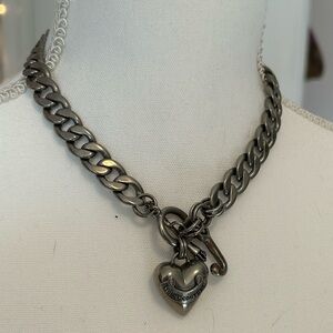 Vintage Juicy Couture Gunmetal Heart Charm Link Necklace